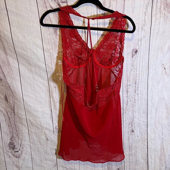 Vintage Elegant Red Rose Patterned Embroidered Lace Babydoll Lingerie Slip XL - Picture 2 of 7